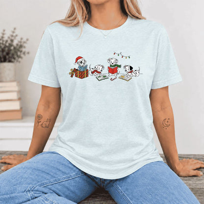 Dalmatian Dogs Reading Ultra-Soft Cotton T-Shirt | Christmas Book Lover Gift Heather Ice Blue
