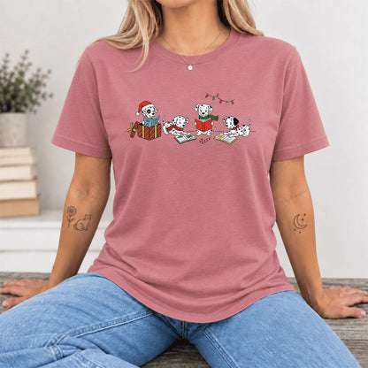 Dalmatian Dogs Reading Ultra-Soft Cotton T-Shirt | Christmas Book Lover Gift Mauve