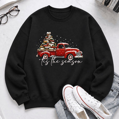 Tis The Season Printed Sweatshirt | Christmas Book Lover Gift Black