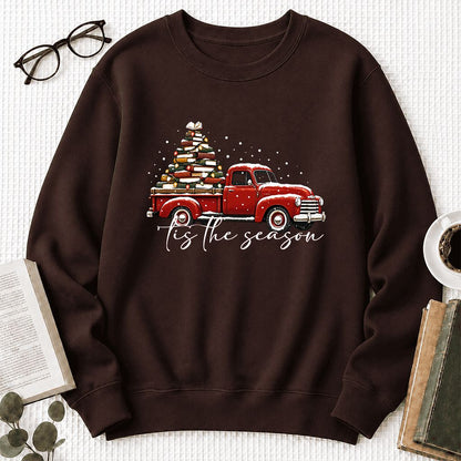Tis The Season Printed Sweatshirt | Christmas Book Lover Gift Dark Chocolate