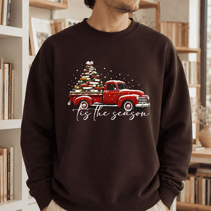 Tis The Season Printed Sweatshirt | Christmas Book Lover Gift Dark Chocolate
