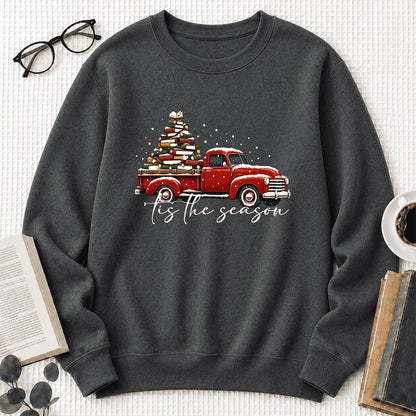 Tis The Season Printed Sweatshirt | Christmas Book Lover Gift Dark Heather