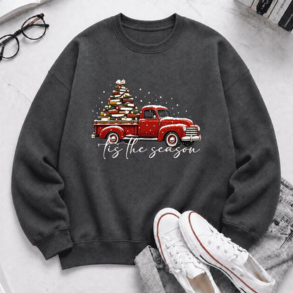Tis The Season Printed Sweatshirt | Christmas Book Lover Gift Dark Heather