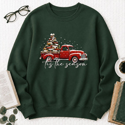 Tis The Season Printed Sweatshirt | Christmas Book Lover Gift Forest Green