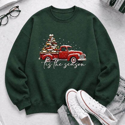 Tis The Season Printed Sweatshirt | Christmas Book Lover Gift Forest Green