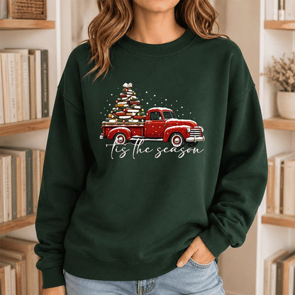 Tis The Season Printed Sweatshirt | Christmas Book Lover Gift Forest Green