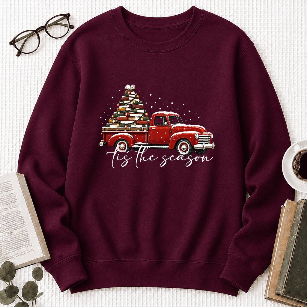Tis The Season Printed Sweatshirt | Christmas Book Lover Gift Maroon
