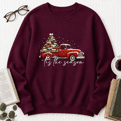 Tis The Season Printed Sweatshirt | Christmas Book Lover Gift Maroon