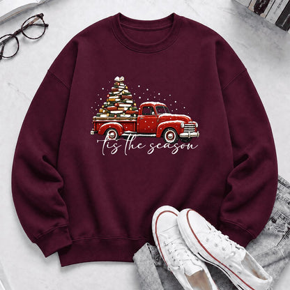 Tis The Season Printed Sweatshirt | Christmas Book Lover Gift Maroon
