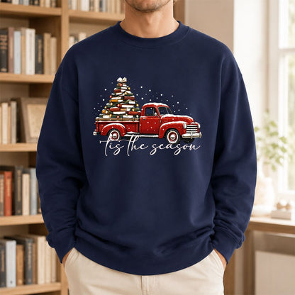 Tis The Season Printed Sweatshirt | Christmas Book Lover Gift Navy