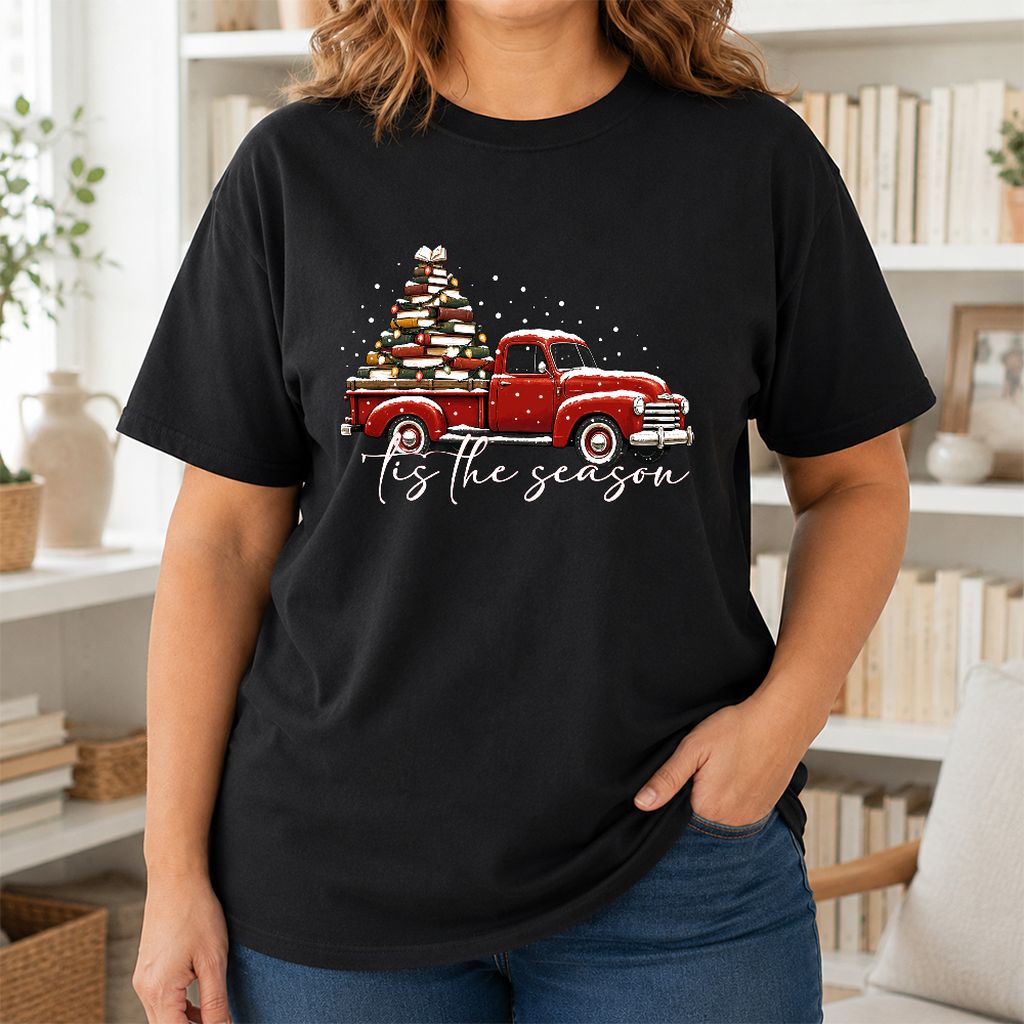 Tis The Season Printed T-Shirt | Christmas Book Lover Gift Black