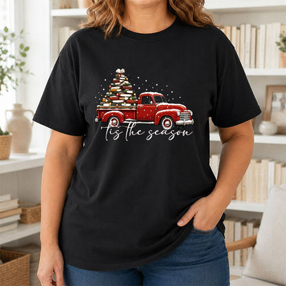 Tis The Season Printed T-Shirt | Christmas Book Lover Gift Black