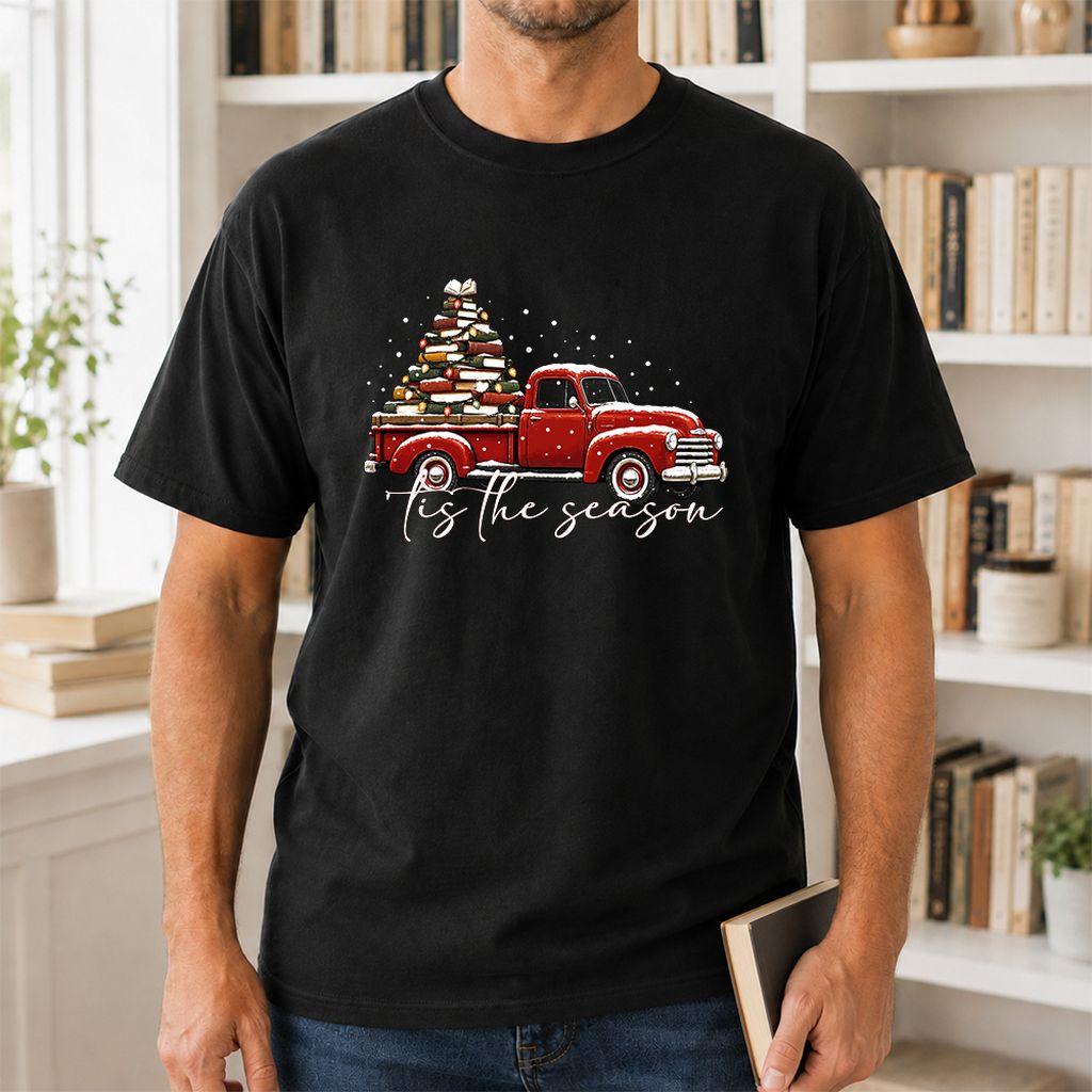 Tis The Season Printed T-Shirt | Christmas Book Lover Gift Black