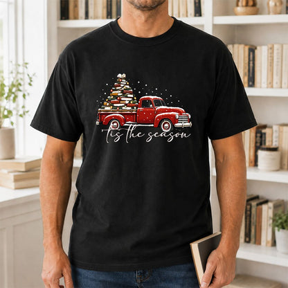 Tis The Season Printed T-Shirt | Christmas Book Lover Gift Black
