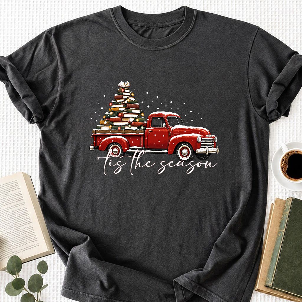 Tis The Season Printed T-Shirt | Christmas Book Lover Gift Dark Heather
