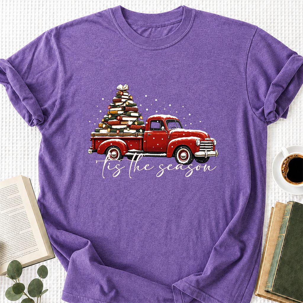 Tis The Season Printed T-Shirt | Christmas Book Lover Gift Heather Purple