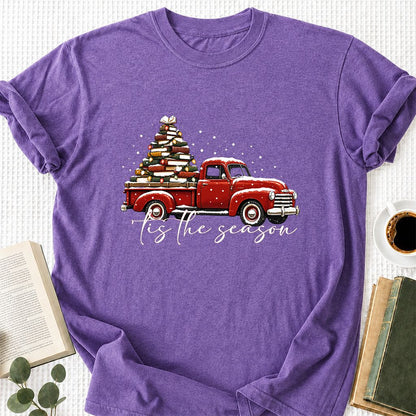 Tis The Season Printed T-Shirt | Christmas Book Lover Gift Heather Purple