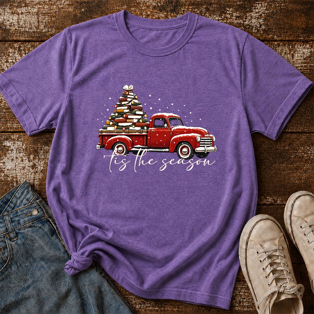 Tis The Season Printed T-Shirt | Christmas Book Lover Gift Heather Purple