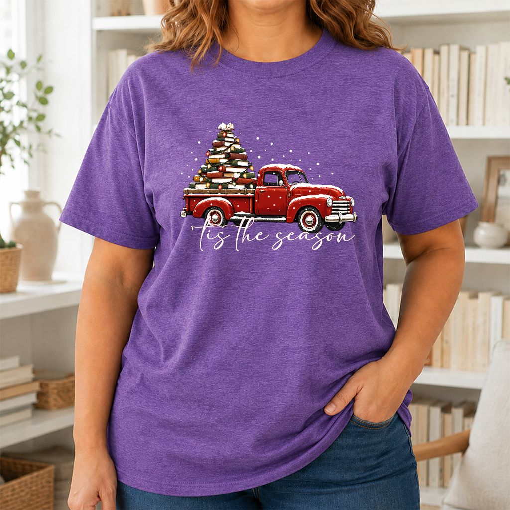 Tis The Season Printed T-Shirt | Christmas Book Lover Gift Heather Purple