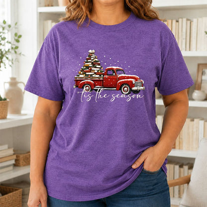 Tis The Season Printed T-Shirt | Christmas Book Lover Gift Heather Purple