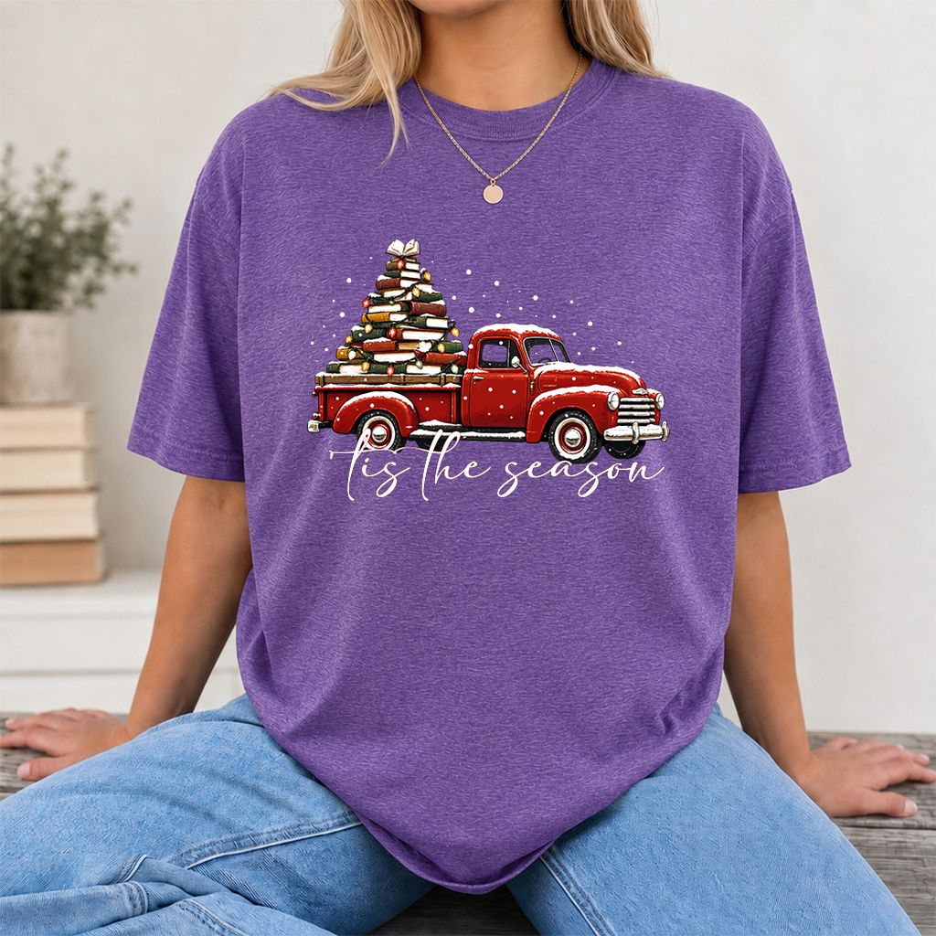 Tis The Season Printed T-Shirt | Christmas Book Lover Gift Heather Purple