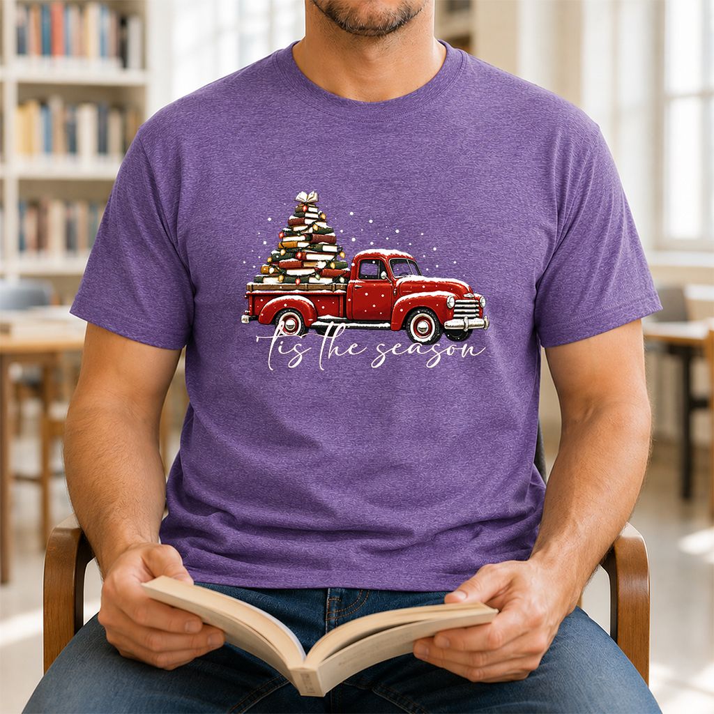 Tis The Season Printed T-Shirt | Christmas Book Lover Gift Heather Purple