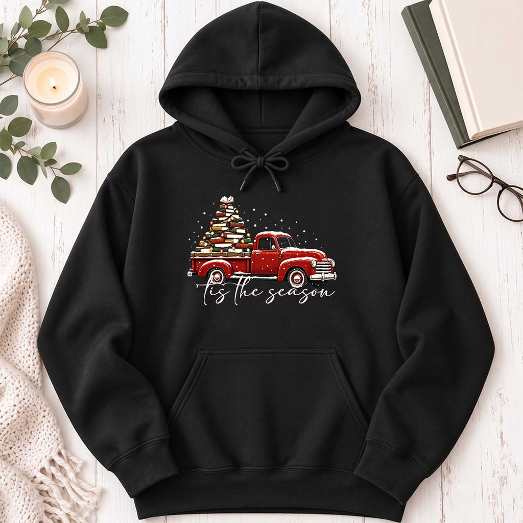 Tis The Season Softstyle Hoodie | Christmas Book Lover Gift Black