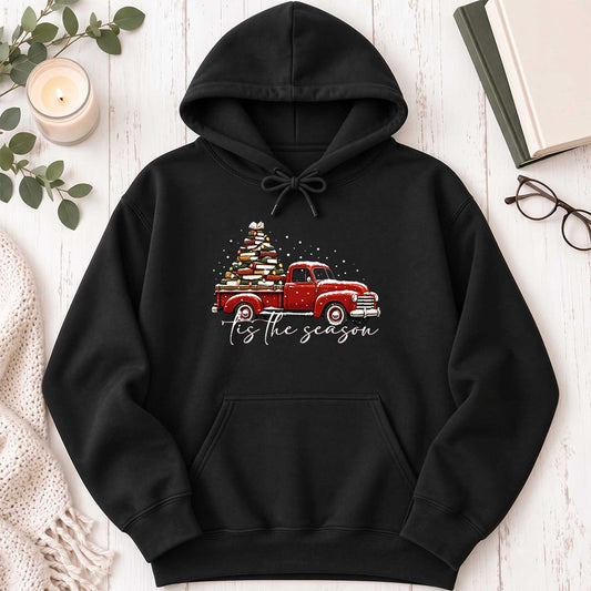Tis The Season Softstyle Hoodie | Christmas Book Lover Gift Black