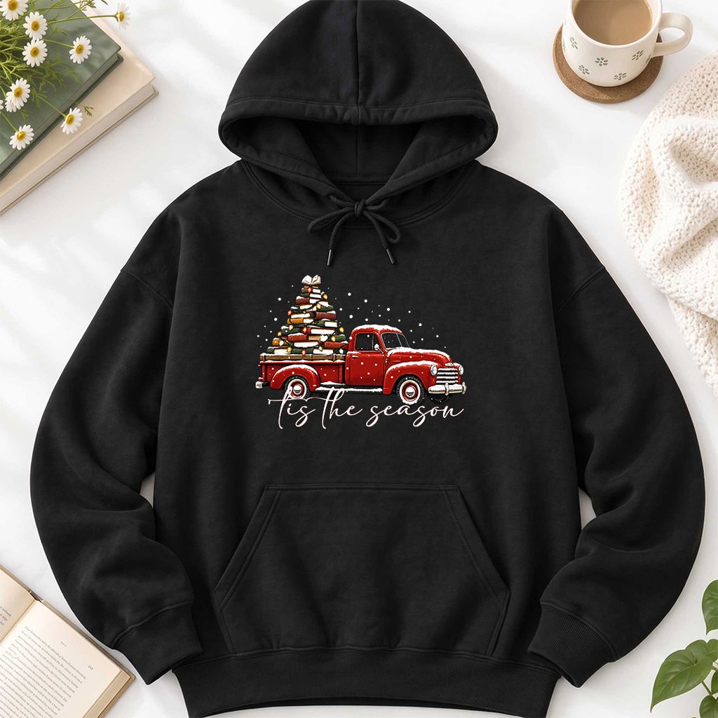 Tis The Season Softstyle Hoodie | Christmas Book Lover Gift Black