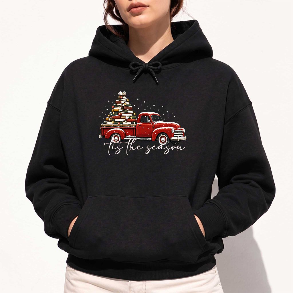 Tis The Season Softstyle Hoodie | Christmas Book Lover Gift Black