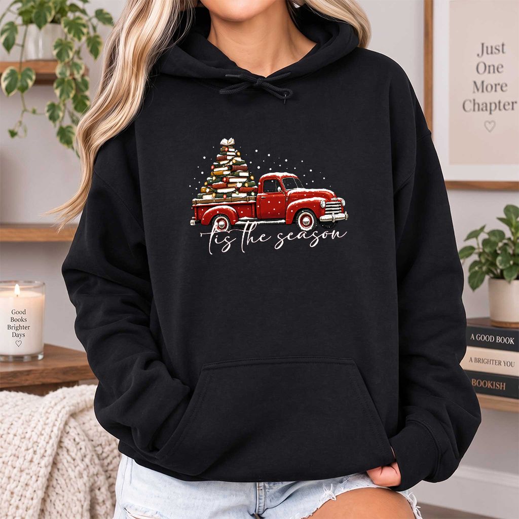 Tis The Season Softstyle Hoodie | Christmas Book Lover Gift Black
