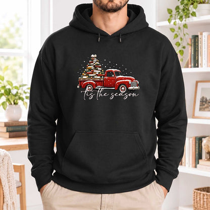Tis The Season Softstyle Hoodie | Christmas Book Lover Gift Black