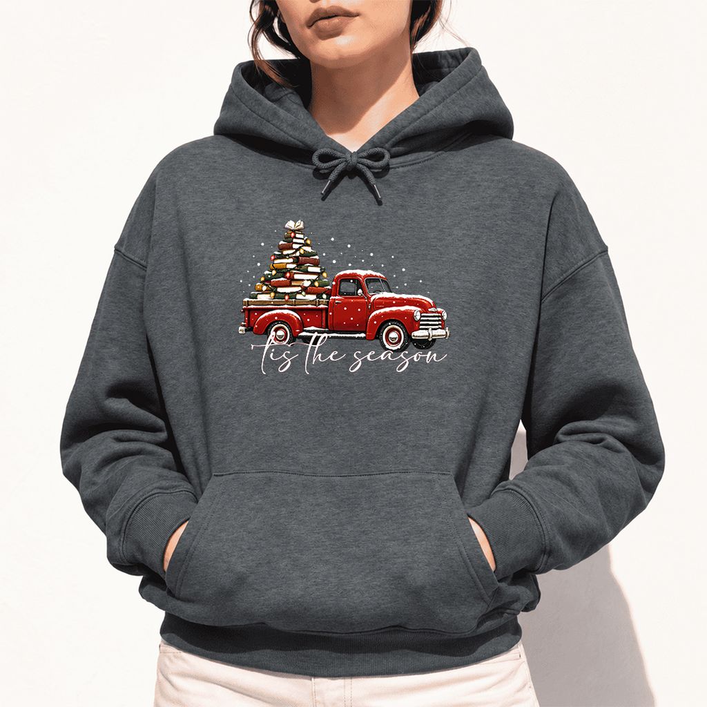 Tis The Season Softstyle Hoodie | Christmas Book Lover Gift Dark Heather