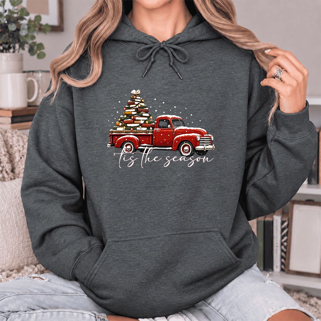 Tis The Season Softstyle Hoodie | Christmas Book Lover Gift Dark Heather
