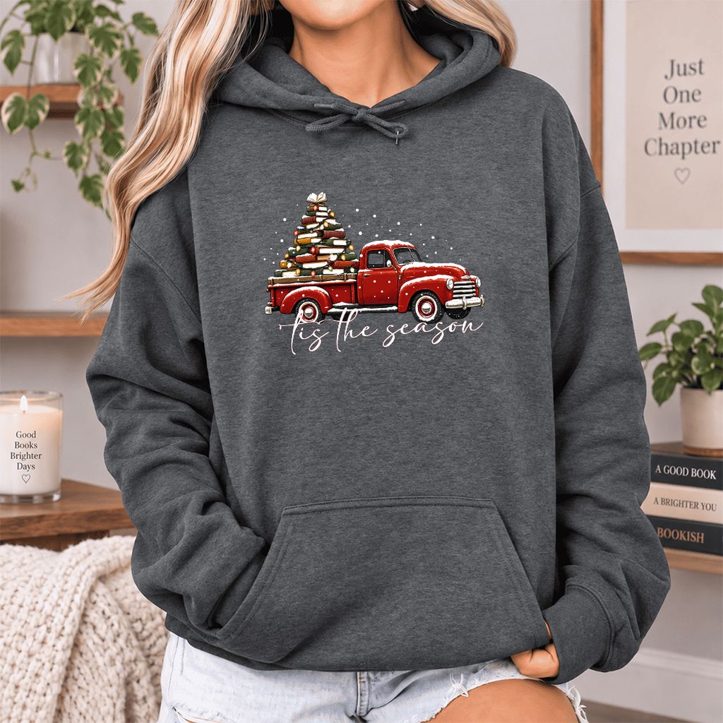 Tis The Season Softstyle Hoodie | Christmas Book Lover Gift Dark Heather