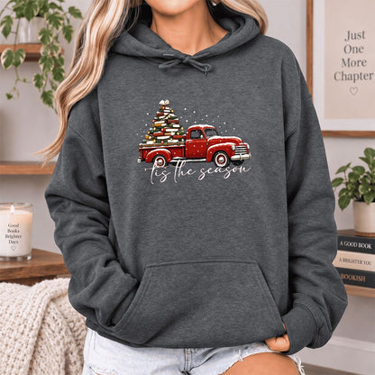 Tis The Season Softstyle Hoodie | Christmas Book Lover Gift Dark Heather