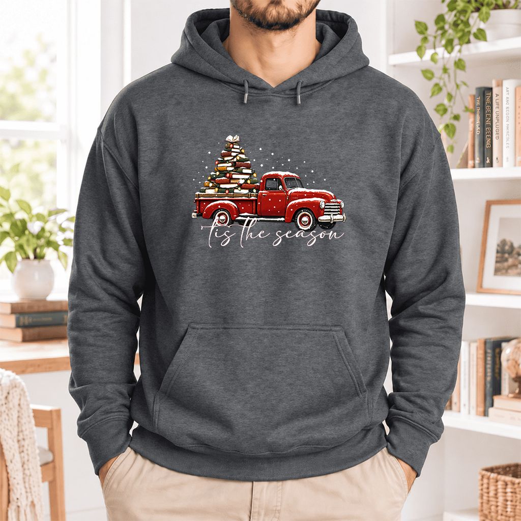 Tis The Season Softstyle Hoodie | Christmas Book Lover Gift Dark Heather