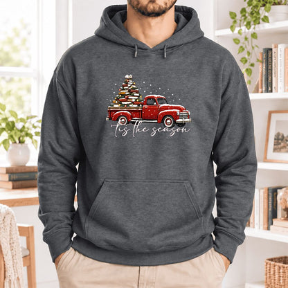 Tis The Season Softstyle Hoodie | Christmas Book Lover Gift Dark Heather