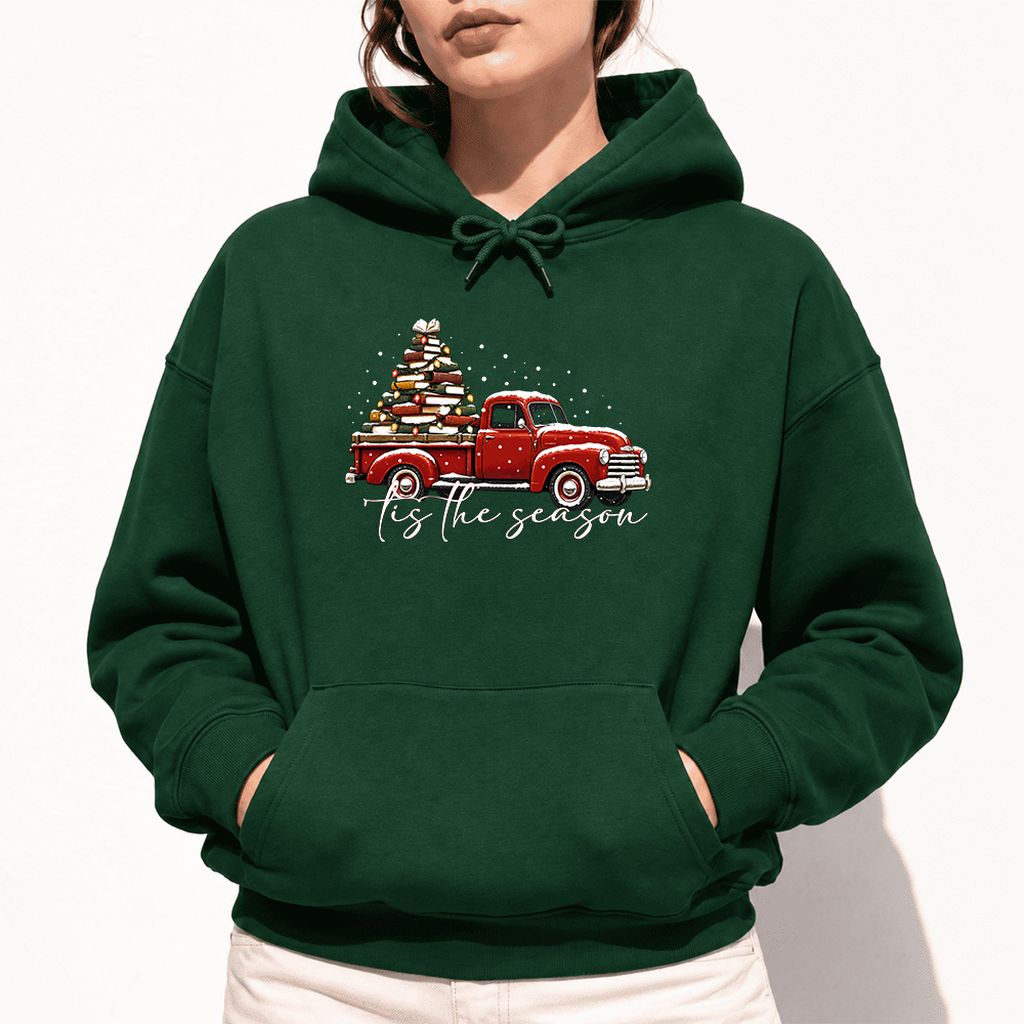 Tis The Season Softstyle Hoodie | Christmas Book Lover Gift Forest Green