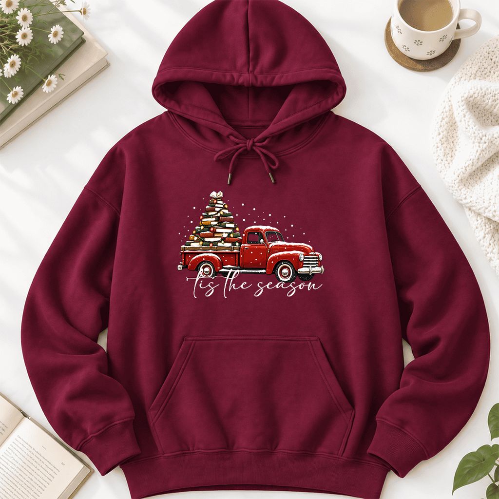Tis The Season Softstyle Hoodie | Christmas Book Lover Gift Maroon