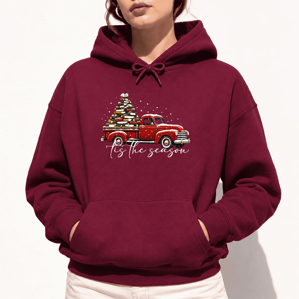 Tis The Season Softstyle Hoodie | Christmas Book Lover Gift Maroon