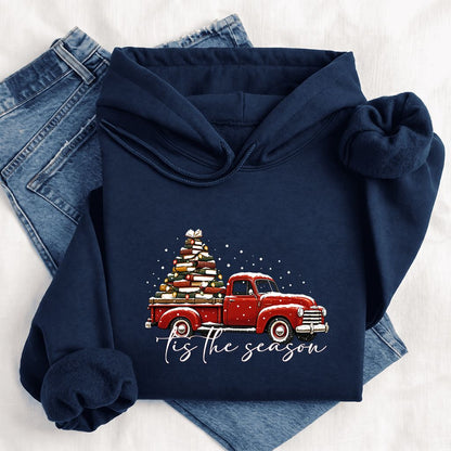 Tis The Season Softstyle Hoodie | Christmas Book Lover Gift Navy