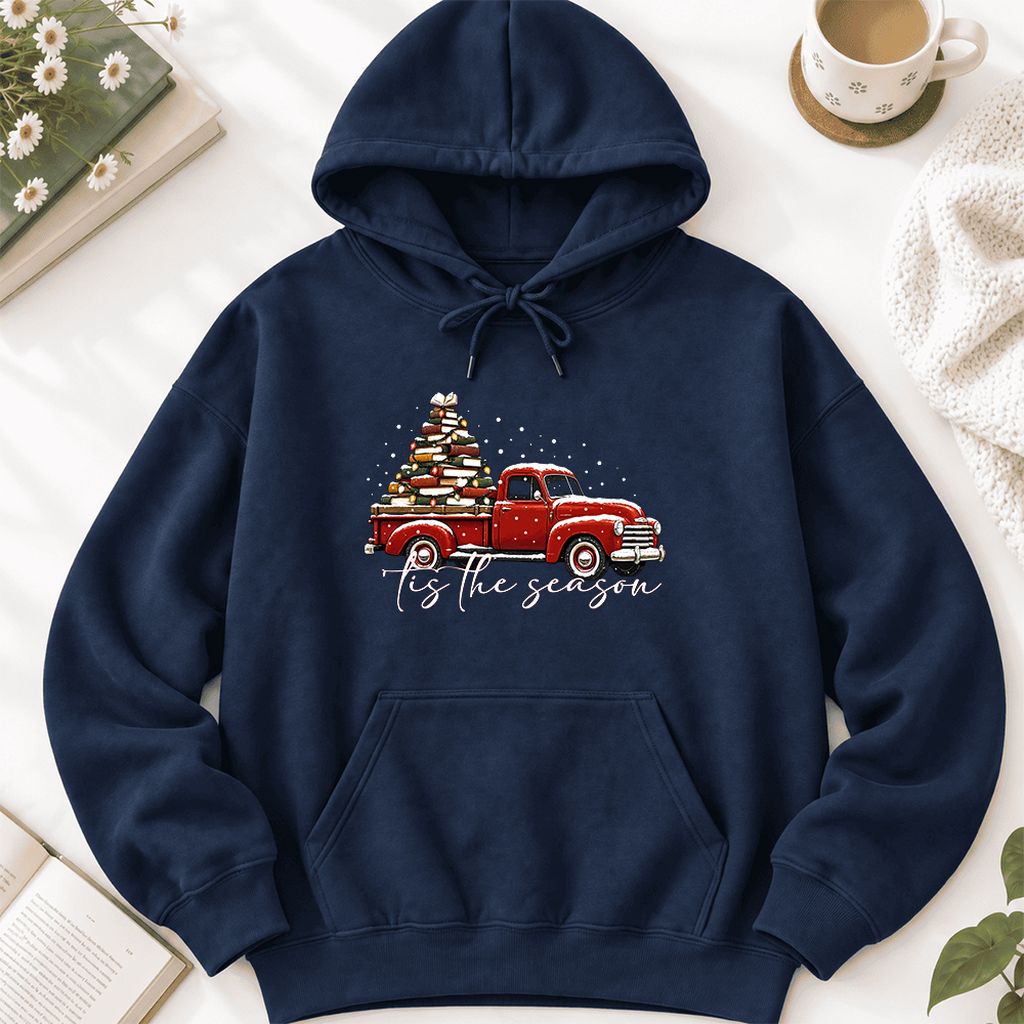 Tis The Season Softstyle Hoodie | Christmas Book Lover Gift Navy