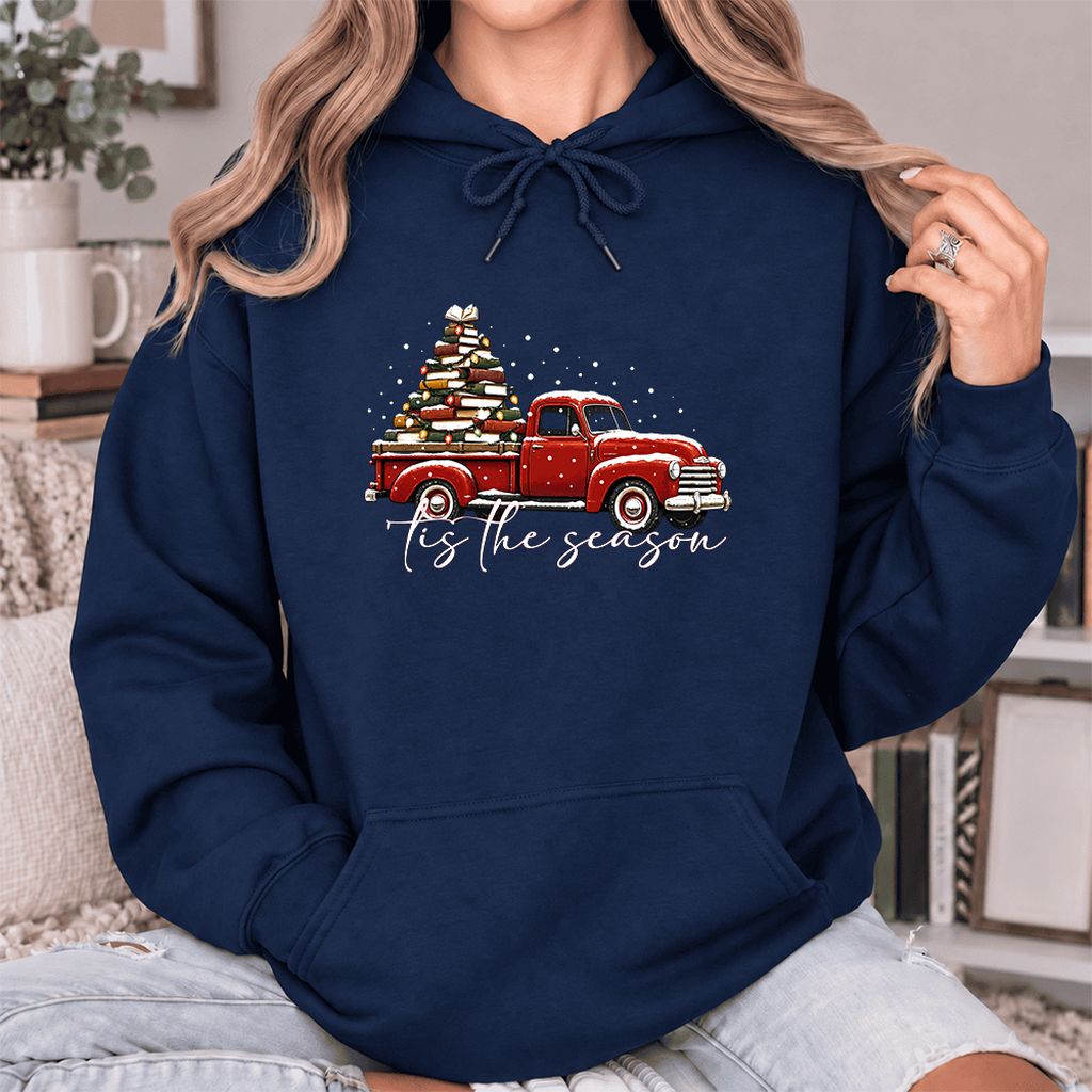 Tis The Season Softstyle Hoodie | Christmas Book Lover Gift Navy