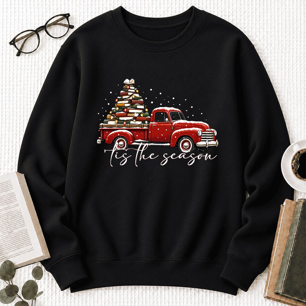 Tis The Season Softstyle Sweatshirt | Christmas Book Lover Gift Black