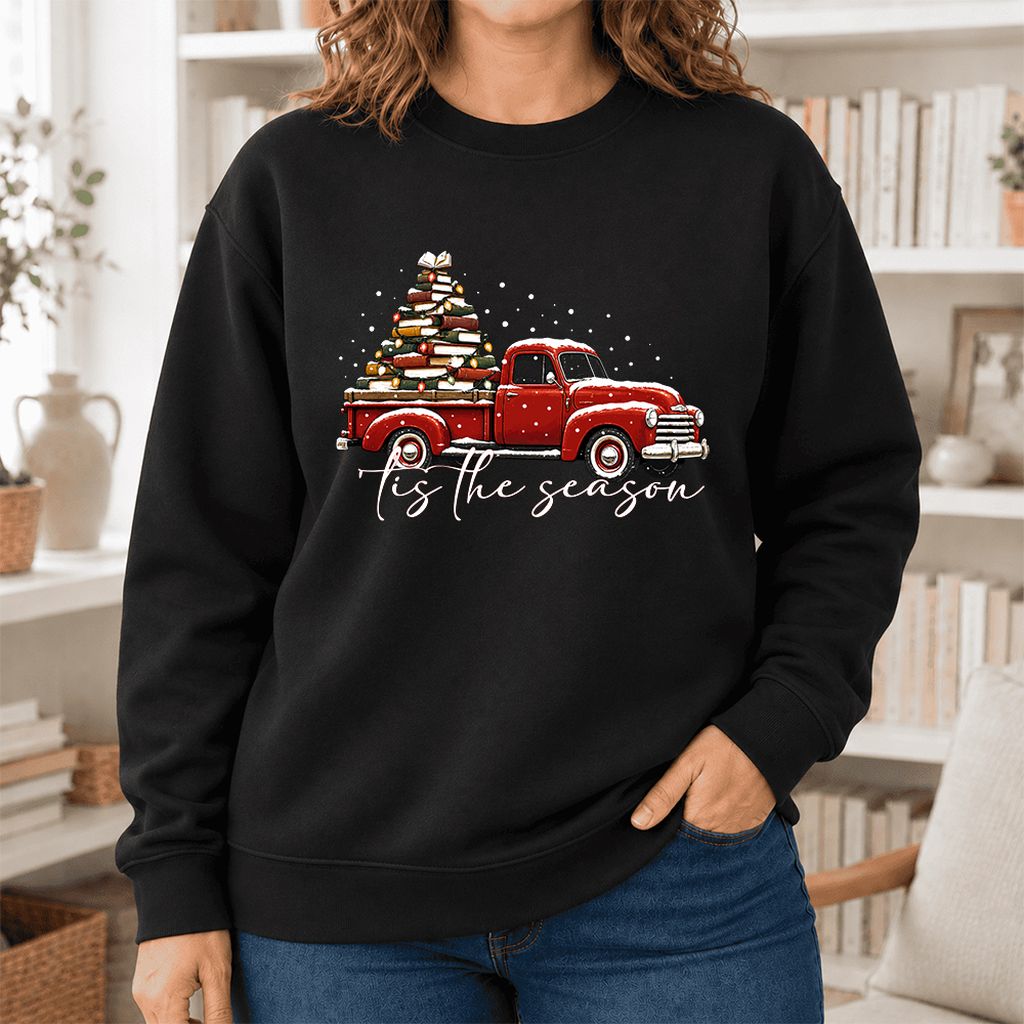 Tis The Season Softstyle Sweatshirt | Christmas Book Lover Gift Black
