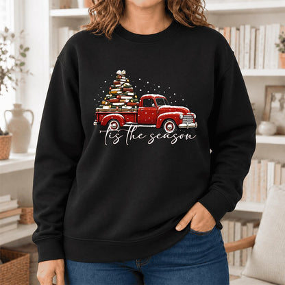 Tis The Season Softstyle Sweatshirt | Christmas Book Lover Gift Black