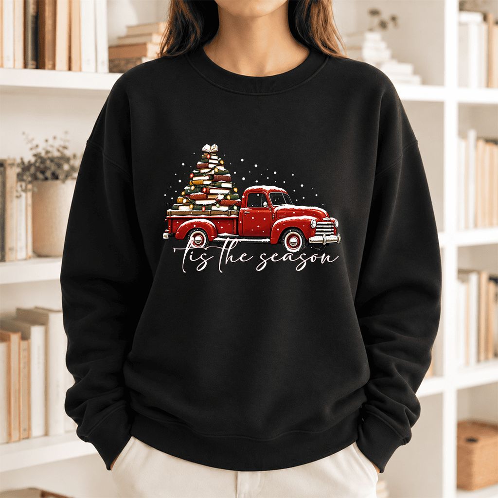 Tis The Season Softstyle Sweatshirt | Christmas Book Lover Gift Black