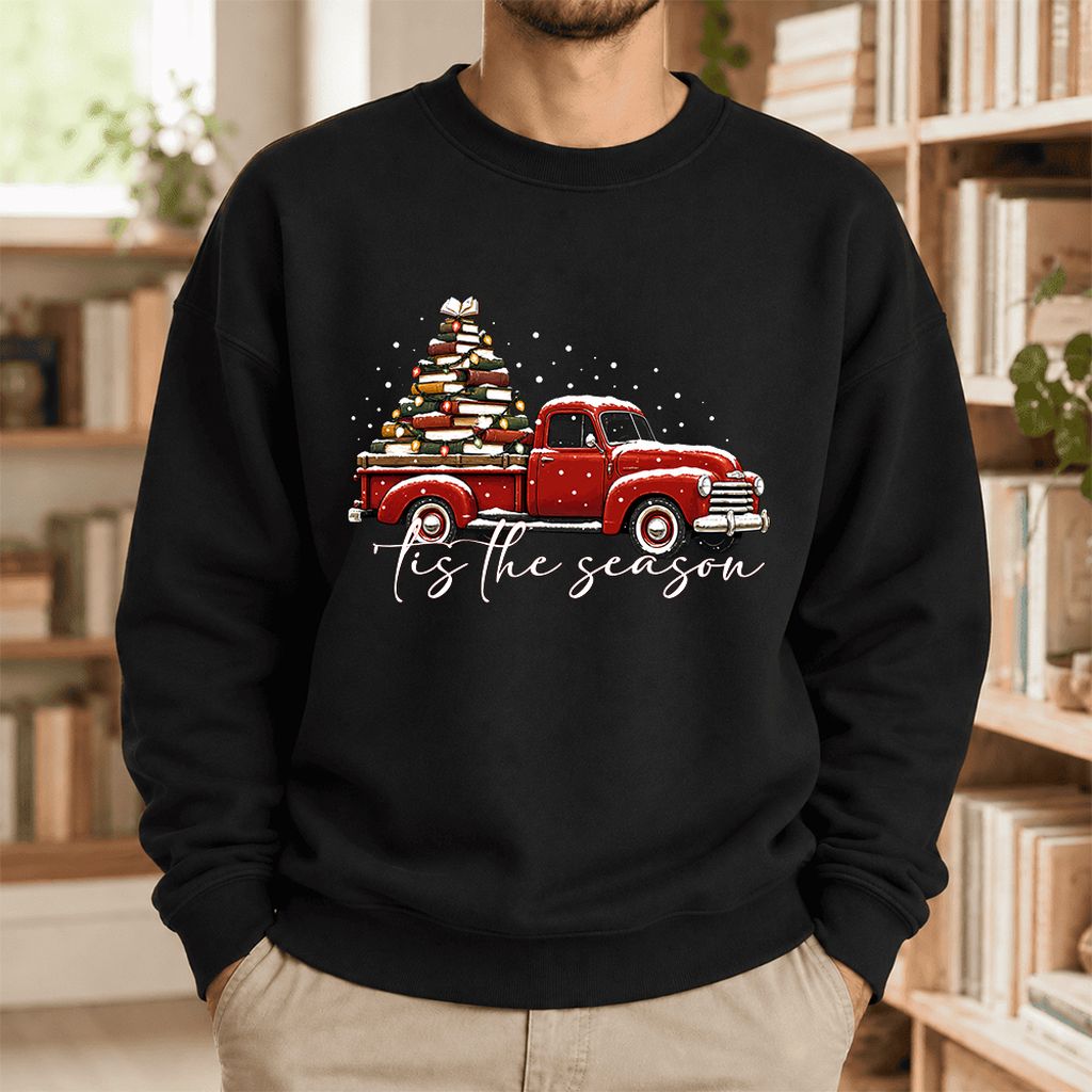 Tis The Season Softstyle Sweatshirt | Christmas Book Lover Gift Black