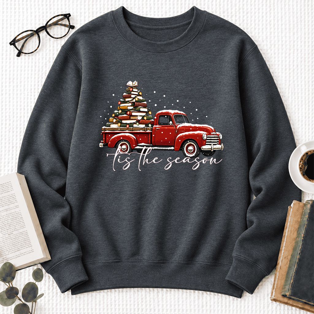 Tis The Season Softstyle Sweatshirt | Christmas Book Lover Gift Dark Heather